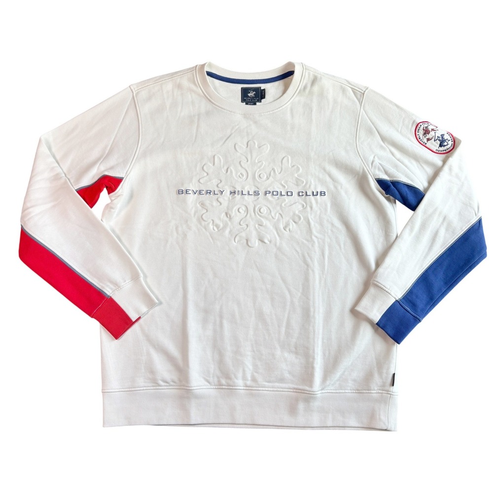 Beverly Hills Polo Club Sport Mens XL White Snowflake Embossed Sweatshirt